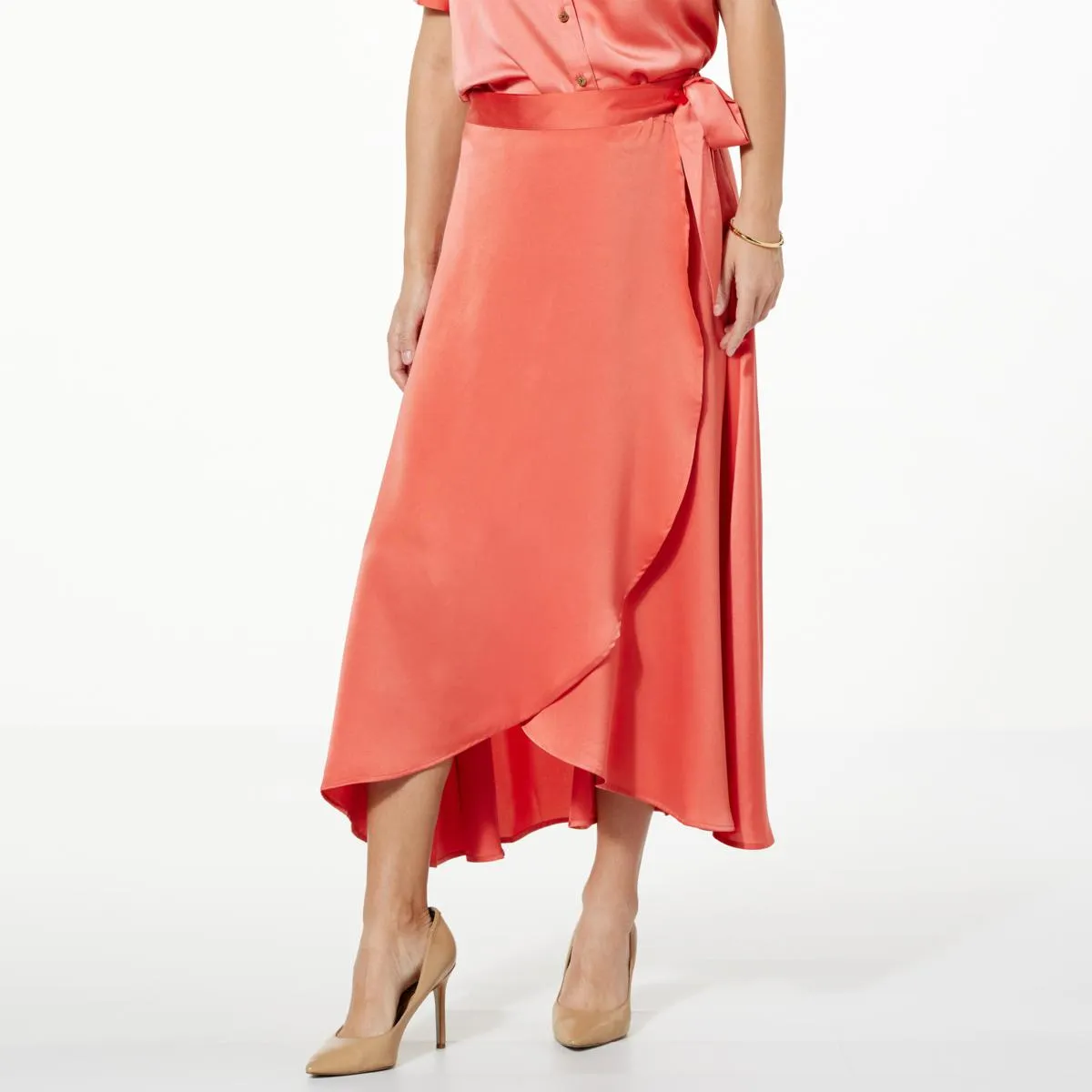      Jaclyn Smith Satin Side Tie Wrap Skirt     