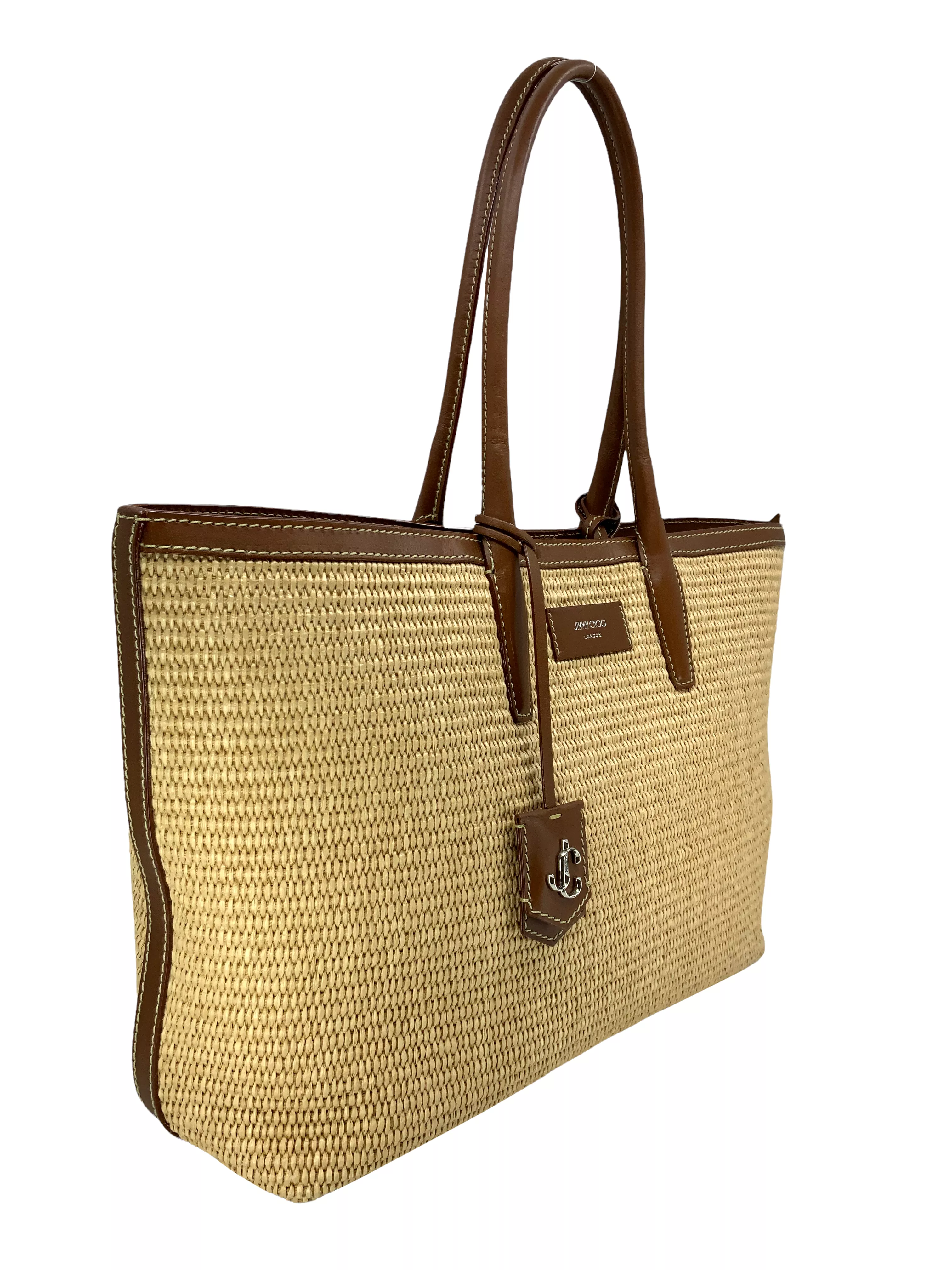 Jimmy Choo Nine2Five Raffia & Leather Tote