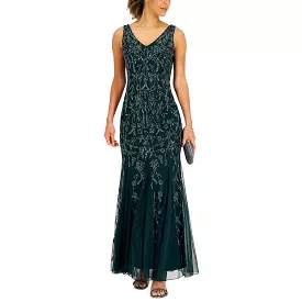 JKara Womens Mesh Embellished Evening Dress