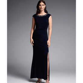 Joseph Ribkoff Midnight Blue Embellished Neckline Dress - 231709