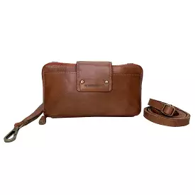 June Genuine Leather Sling Clutch Wallet - Cognac