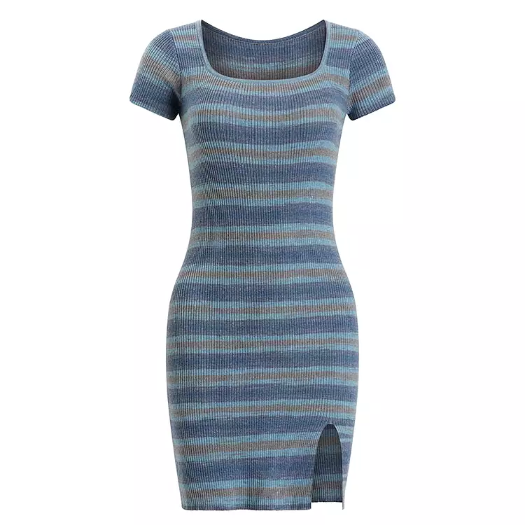 Knit Stripe Square Neck Dress