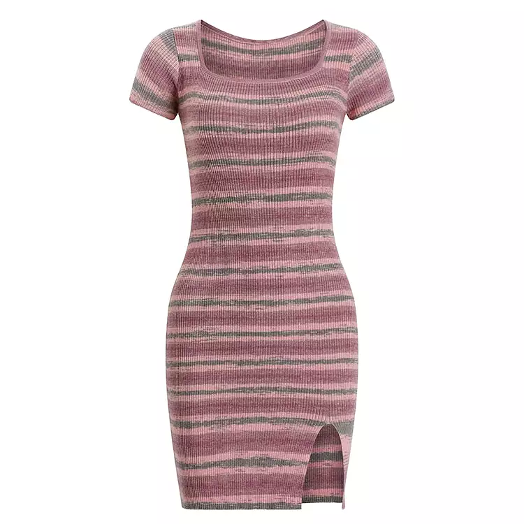 Knit Stripe Square Neck Dress