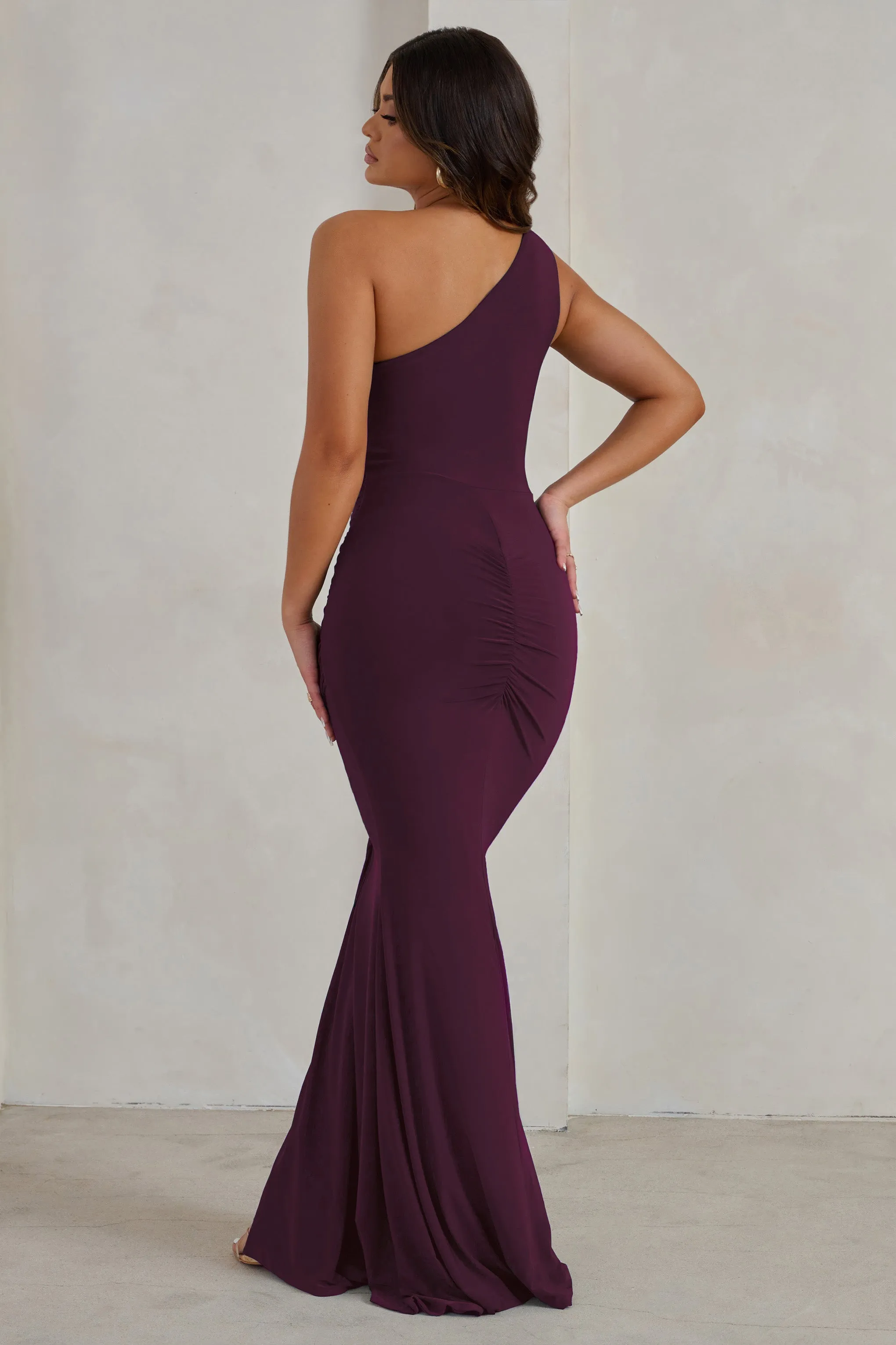 Lilou | Plum One Shoulder Wrap Skirt Maxi Dress