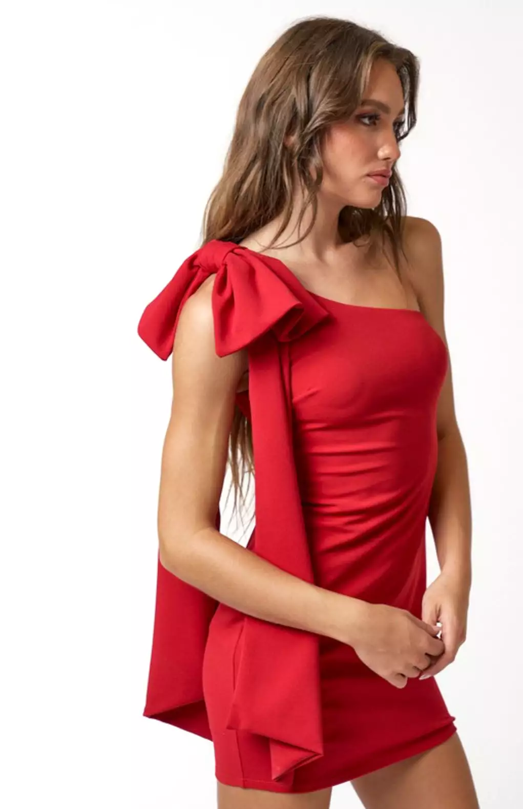 Lipstick one shoulder bow dress red- black - white