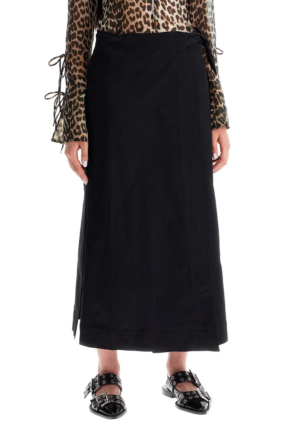 long wrap skirt with pockets F9613 BLACK