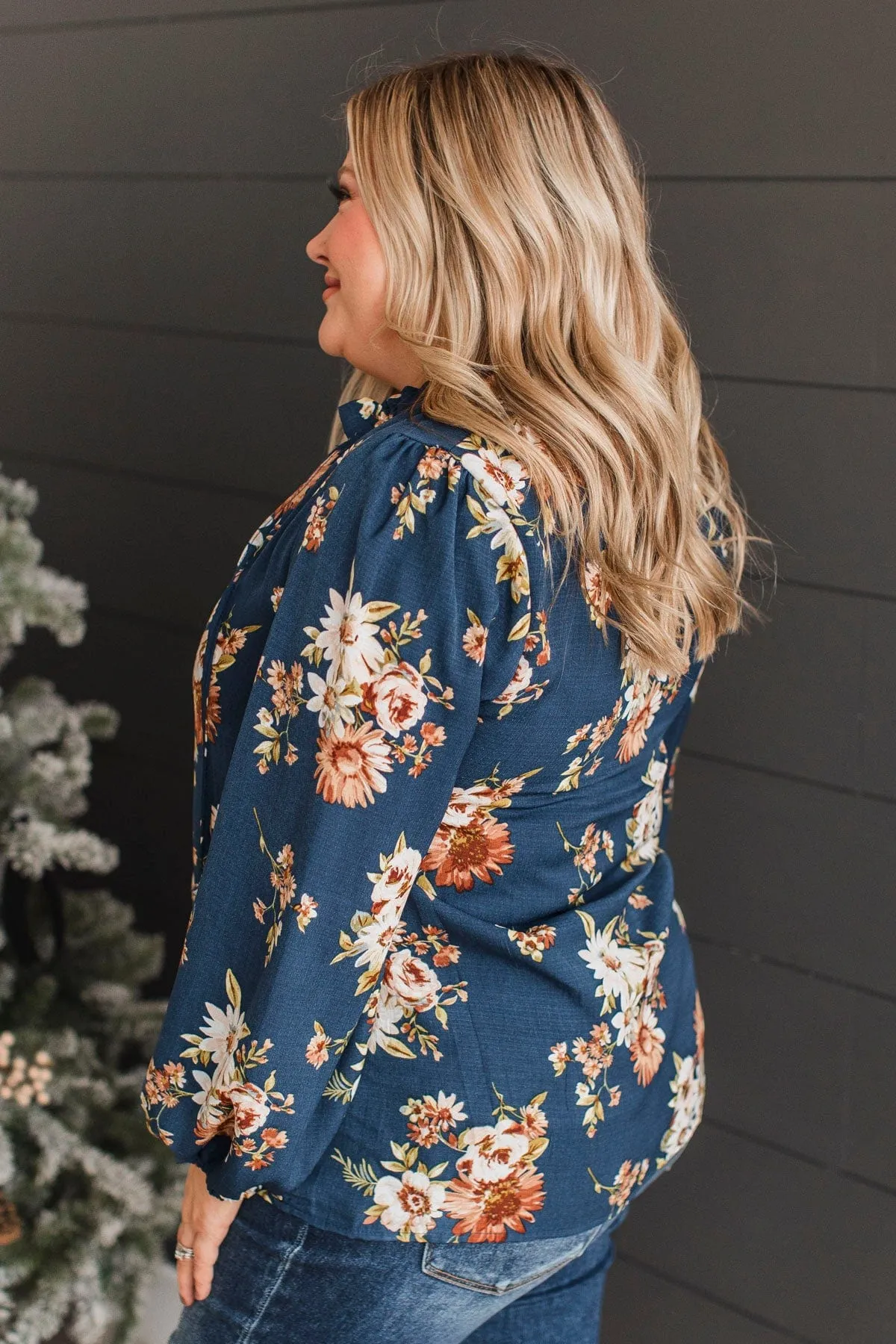 Lost In Thoughts Floral Blouse- Navy