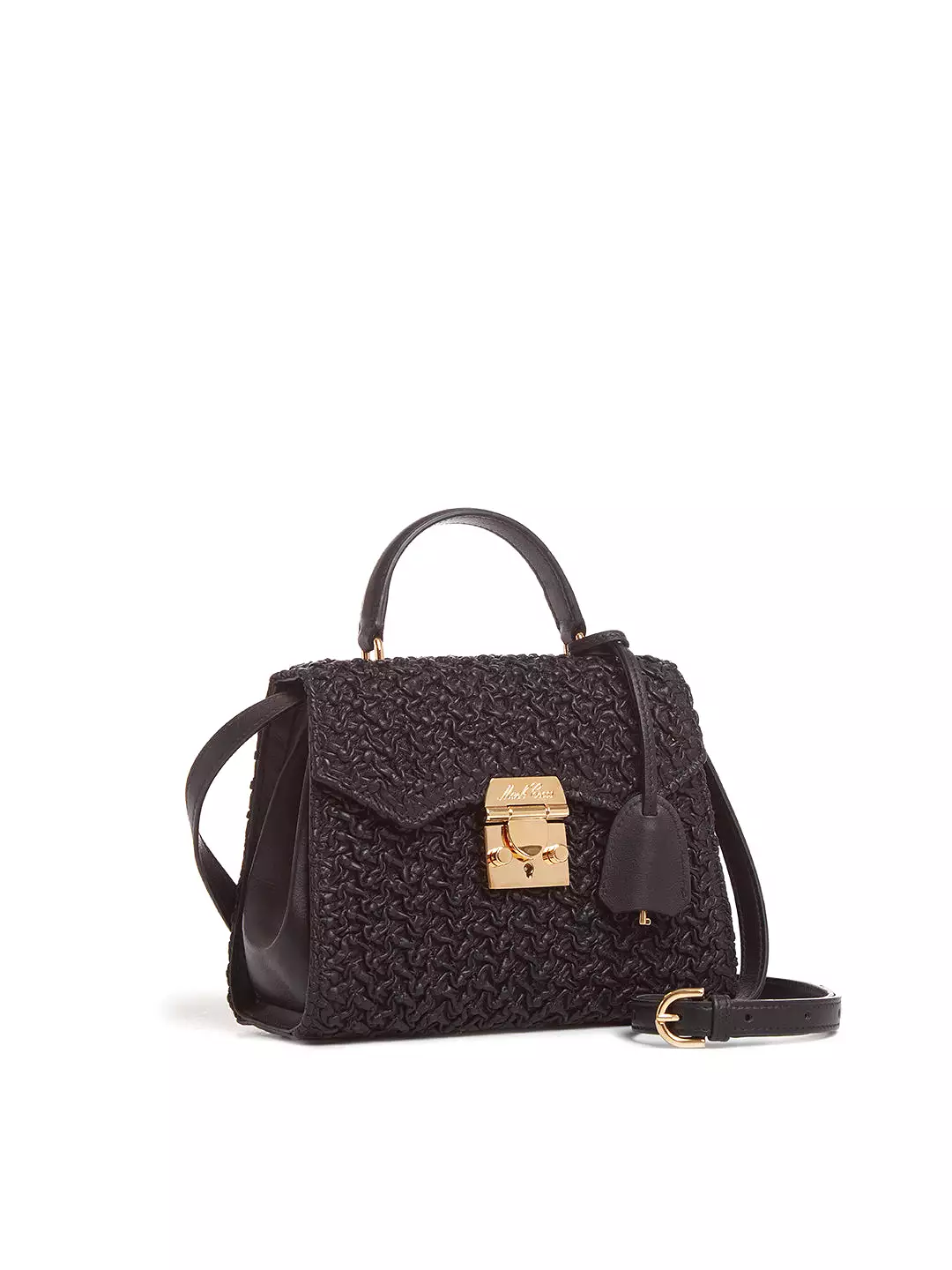 Madeline 21 Black Curly Leather Top Handle Bag