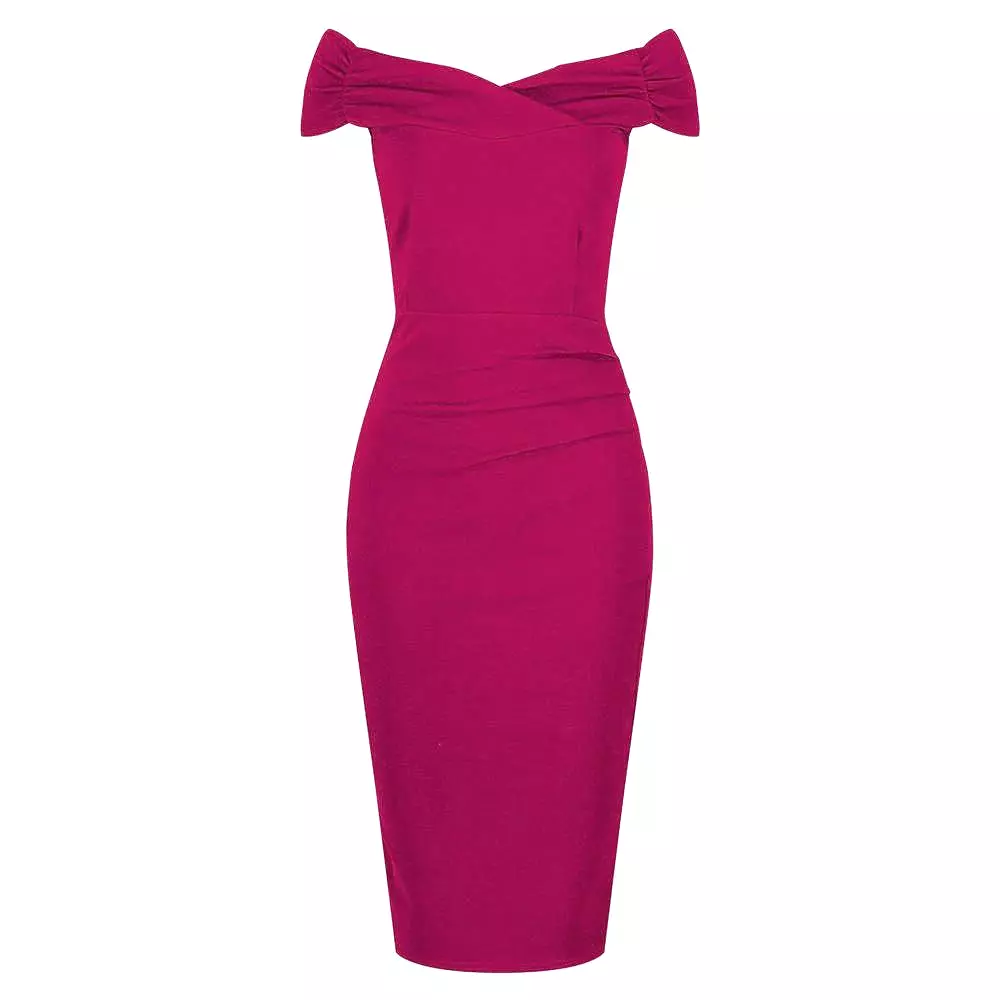 Magenta Cap Sleeve Crossover Top Bardot Wiggle Dress