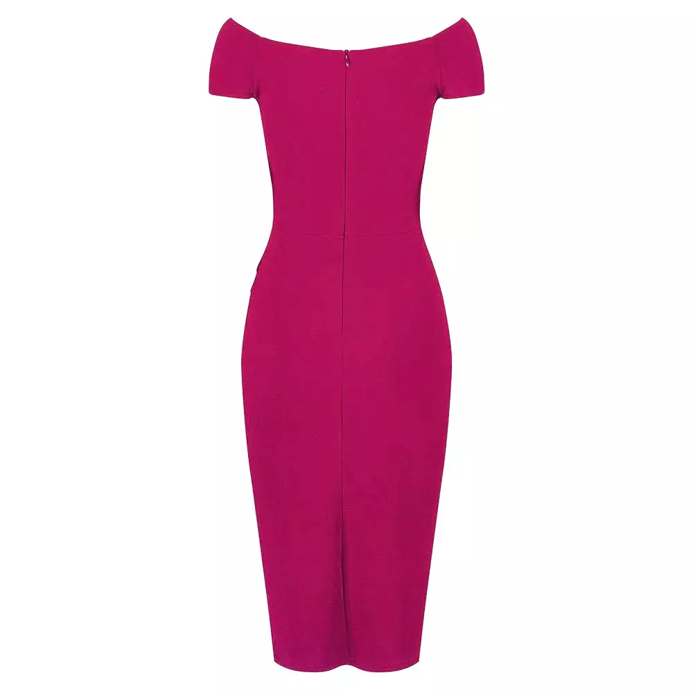 Magenta Cap Sleeve Crossover Top Bardot Wiggle Dress