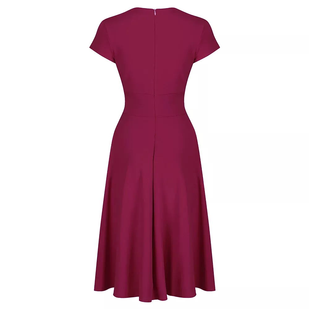 Magenta Vintage A Line Crossover Capped Sleeve Tea Swing Dress