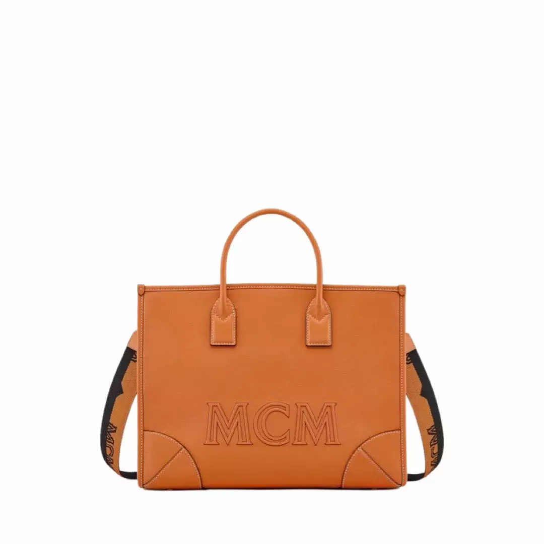 MCM Munchen Large Tote In Spanish Calf Leather (Cognac)