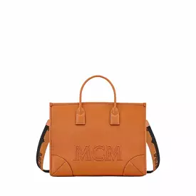 MCM Munchen Large Tote In Spanish Calf Leather (Cognac)