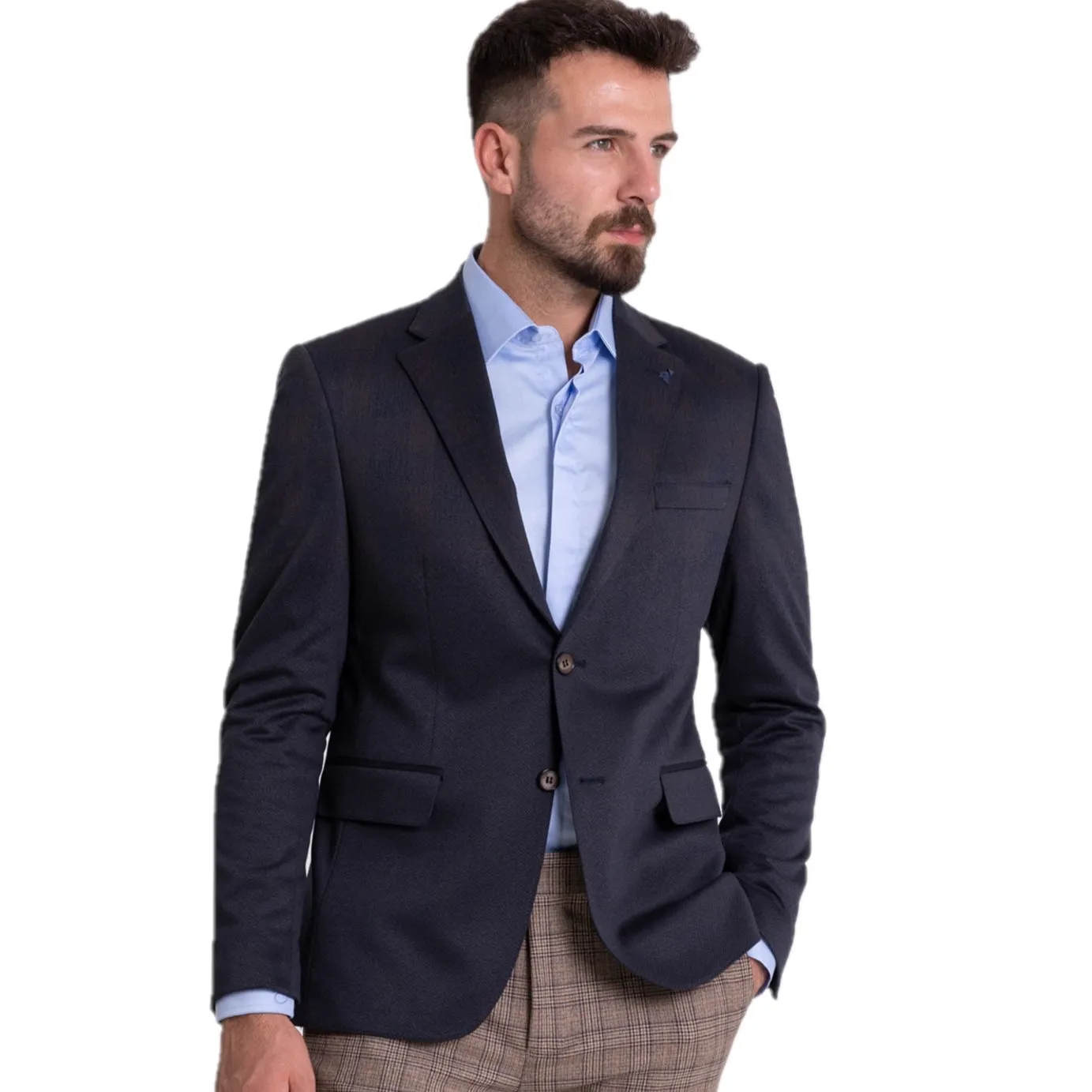 MCR Navy & Brown Herringbone Blazer