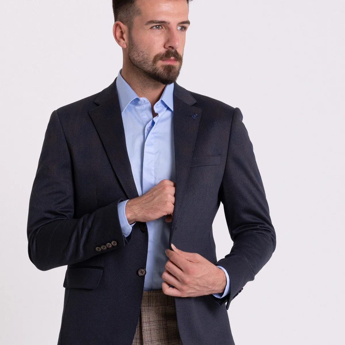 MCR Navy & Brown Herringbone Blazer