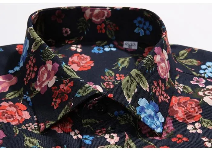 Men's Beach Floral Printed Hawaiian Pocket Less Long Sleeve Shirts