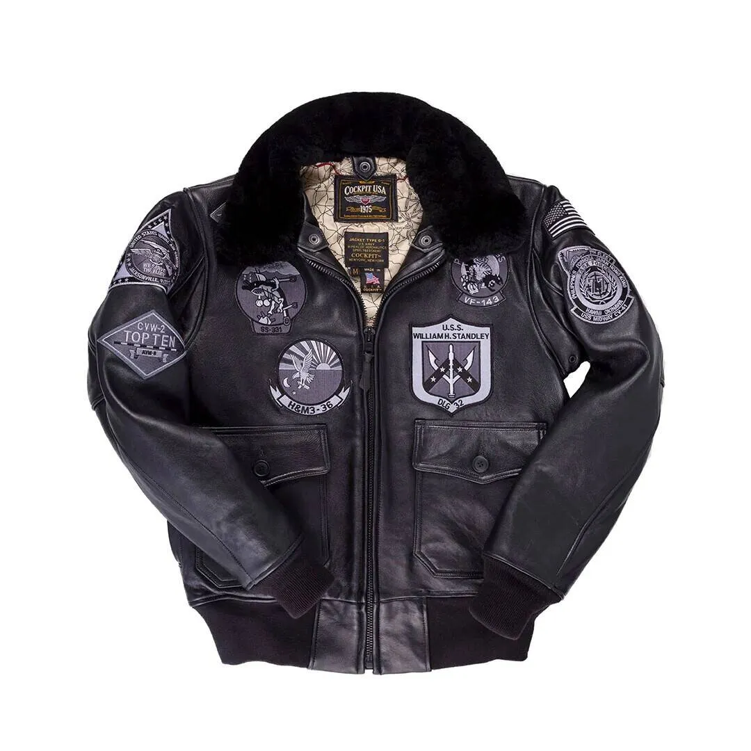 Men's black cockpit leather aviator jacket \z21w106\