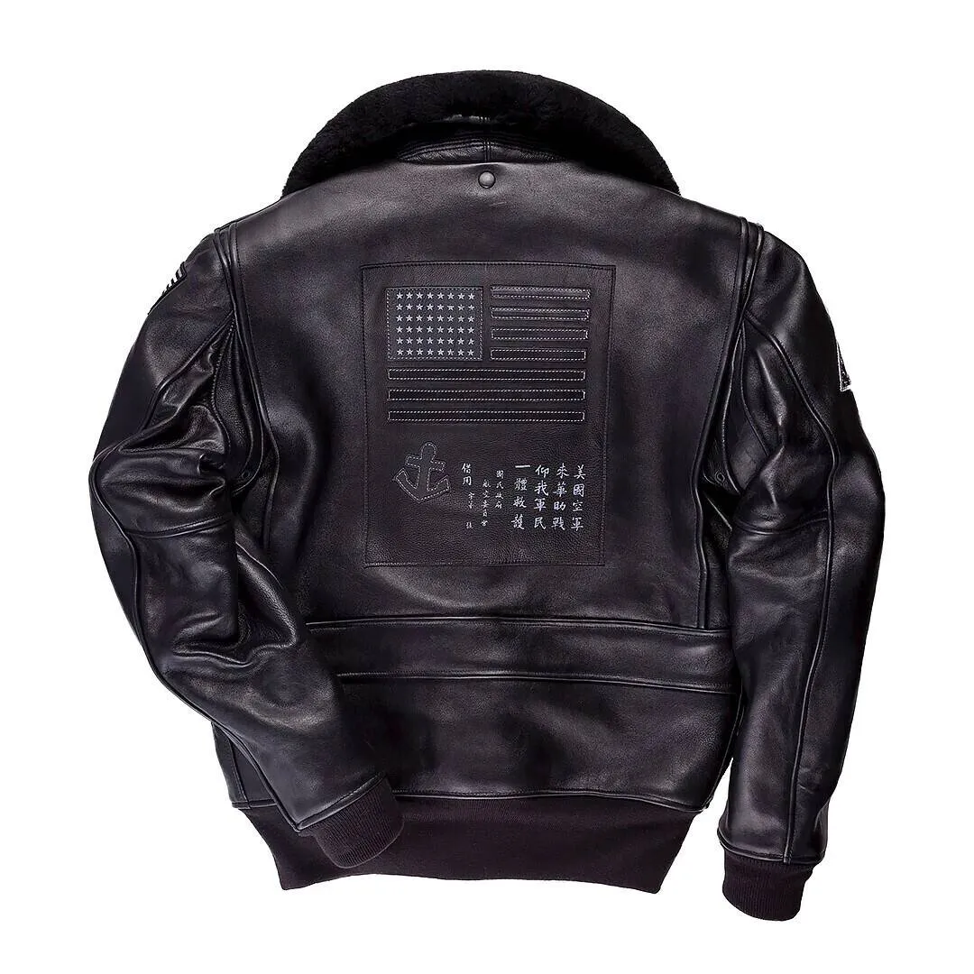 Men's black cockpit leather aviator jacket \z21w106\