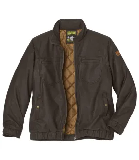 Men's Brown Quilted Faux-Suede Jacket - Water-Repellent