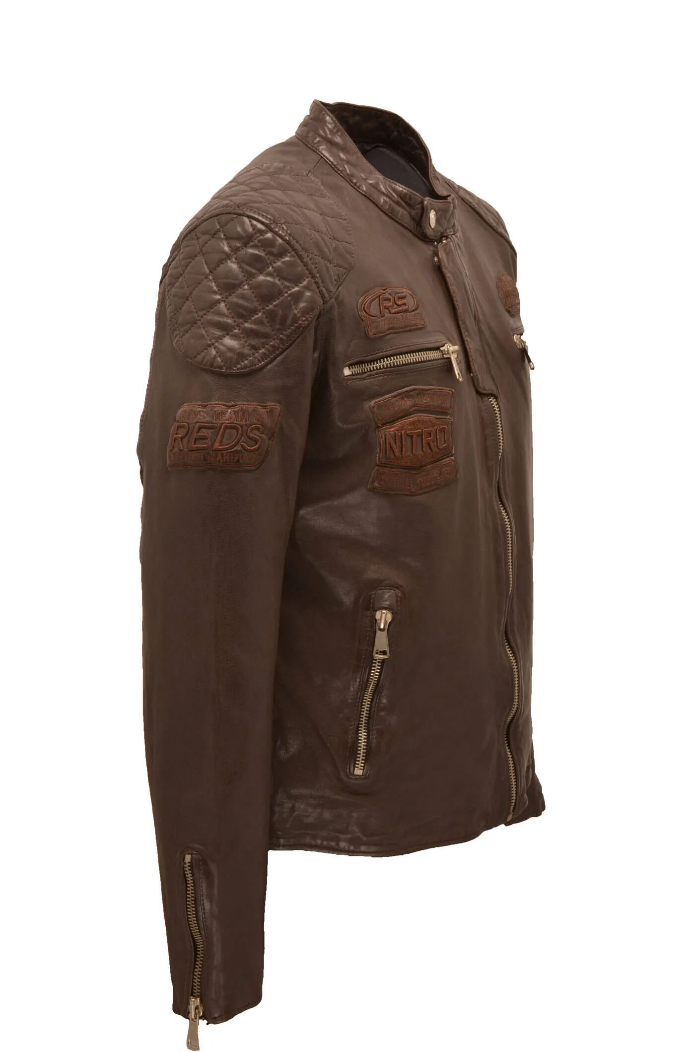 Men's chocolate leather jacket nitro barcelona motorcycle style