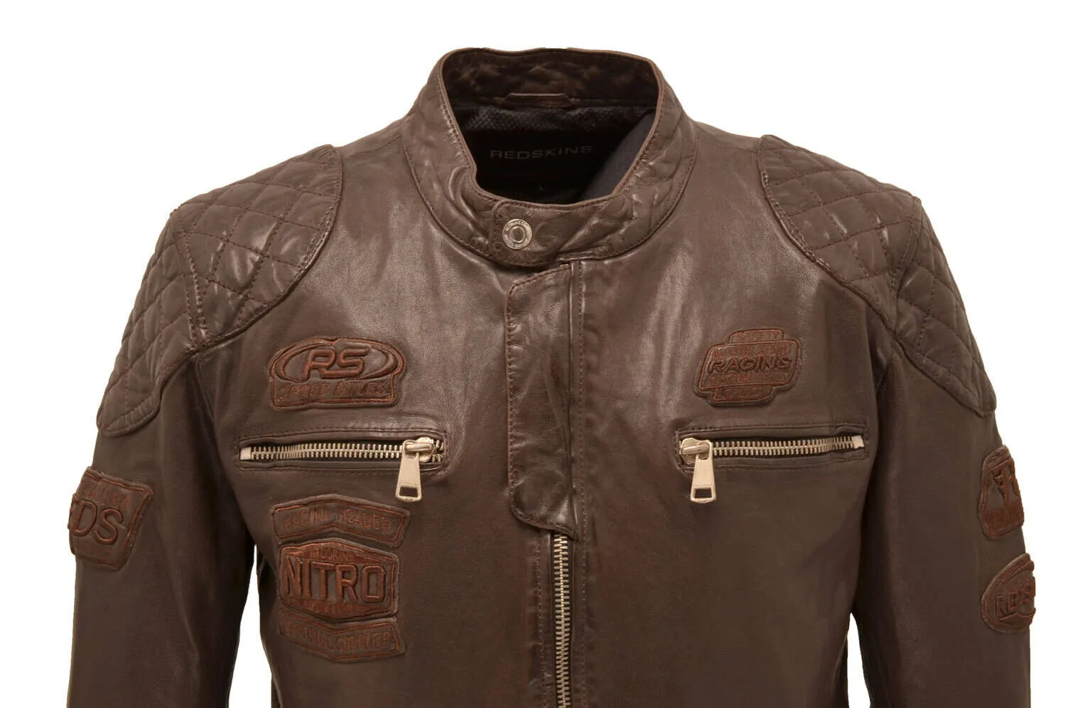 Men's chocolate leather jacket nitro barcelona motorcycle style