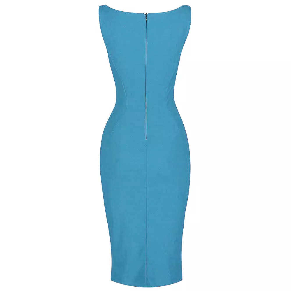 Mid Blue 40s Bodycon Sleeveless Hollywood Wiggle Dress