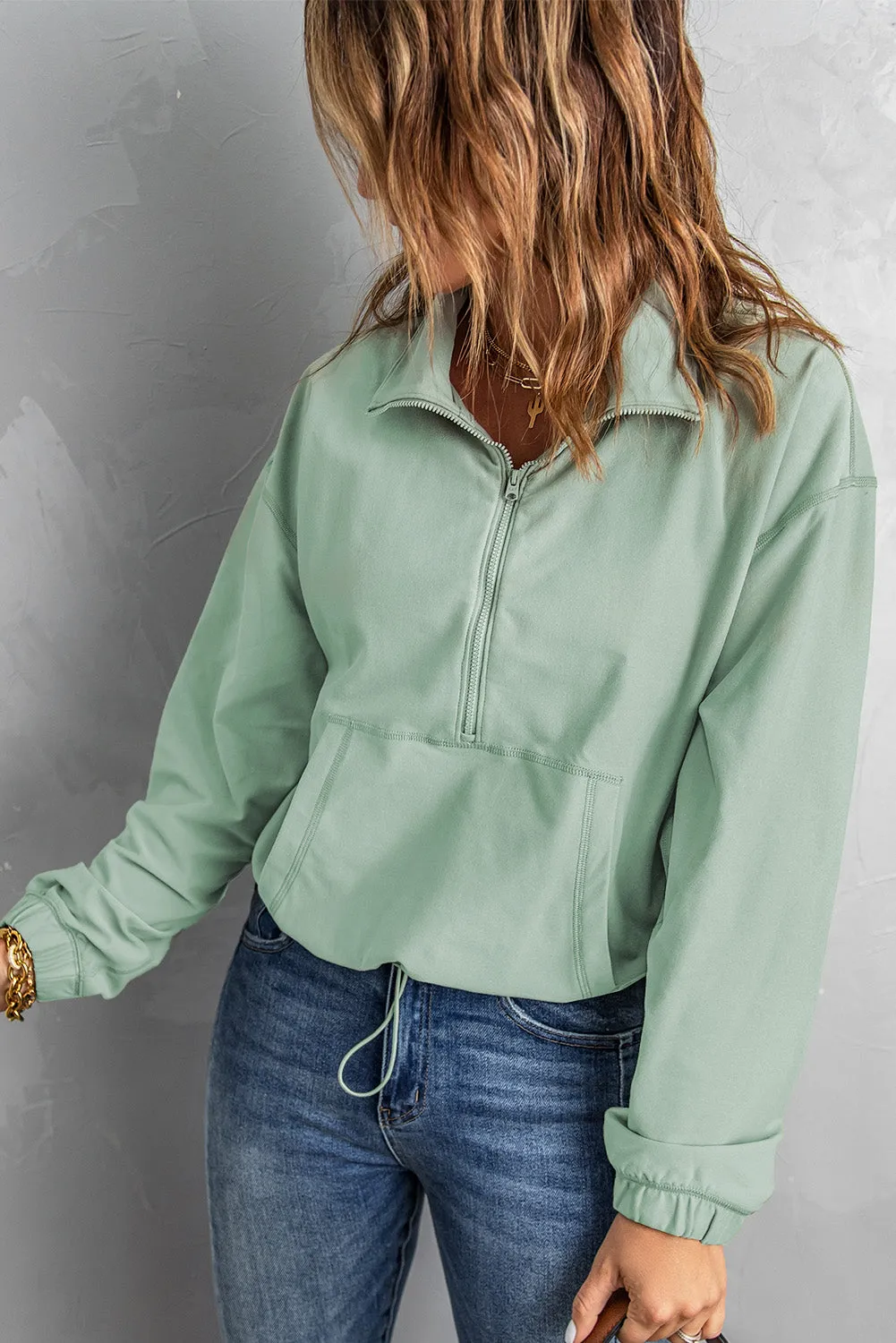 Mint To Be Drawstring Hem Sweatshirt