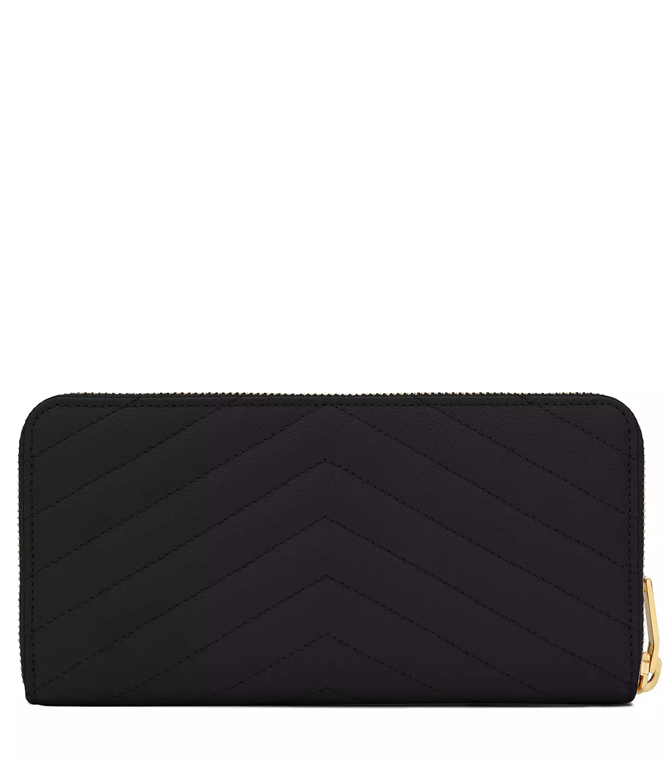 Monogram Chevron Zip Wallet, Black/Gold