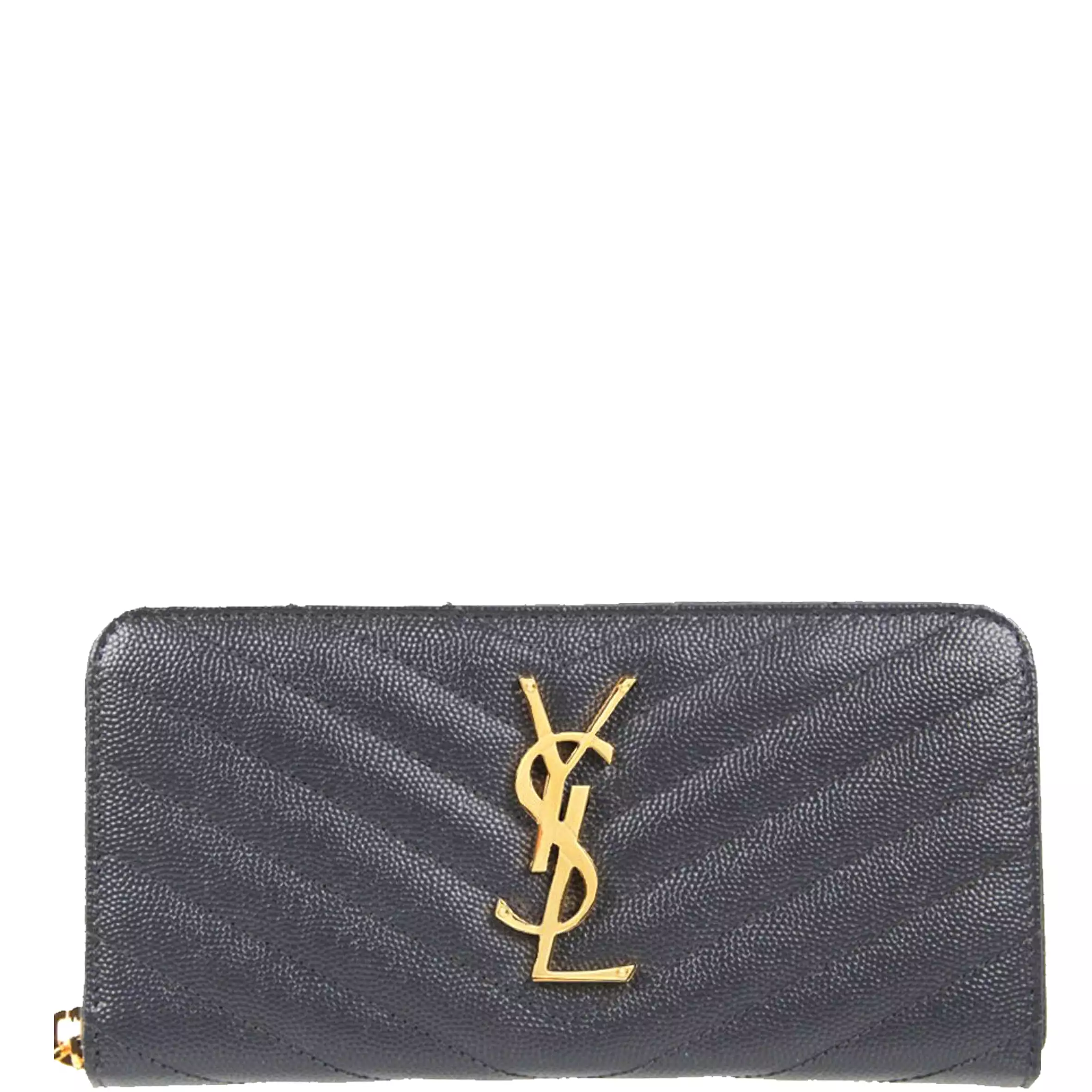 Monogram Chevron Zip Wallet, Dark Smog/Gold