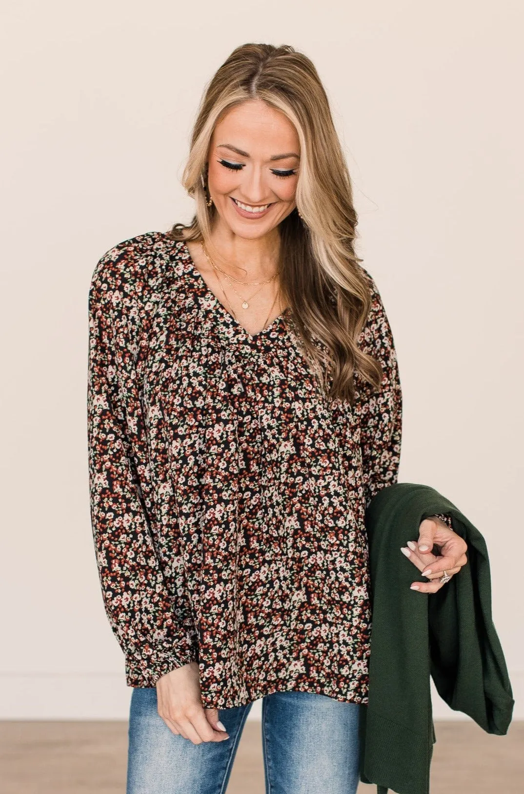 More Than Thankful Floral Blouse- Black