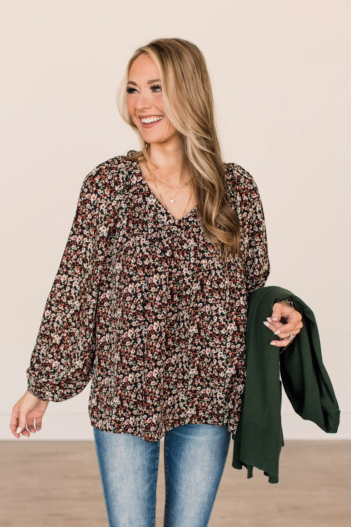 More Than Thankful Floral Blouse- Black