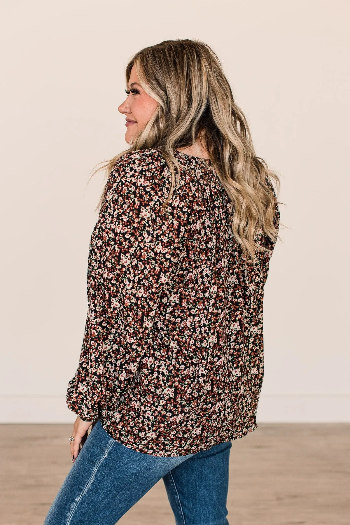 More Than Thankful Floral Blouse- Black