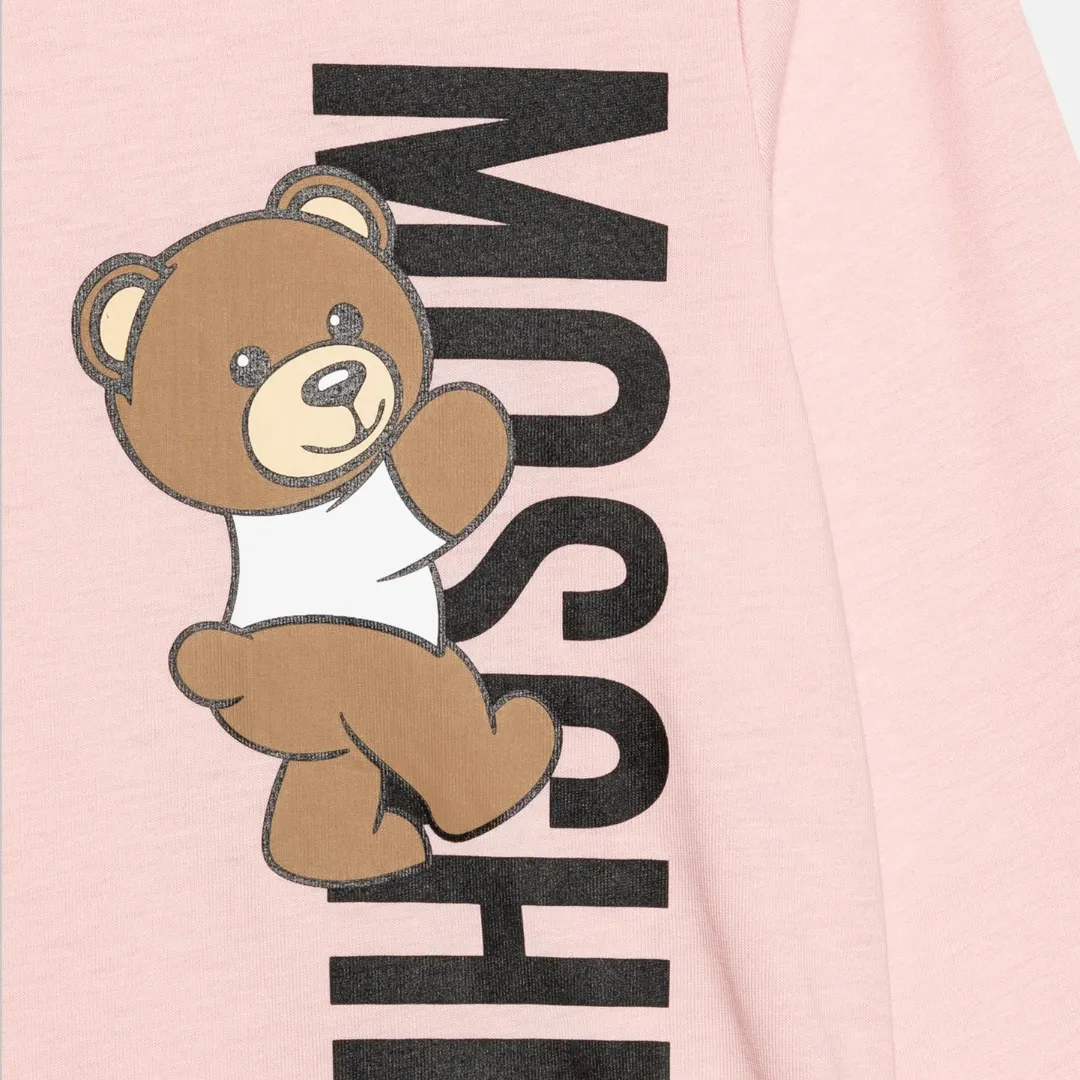 Moschino T-Shirt Long Sleeve Vertical Bear Logo Pale Pink