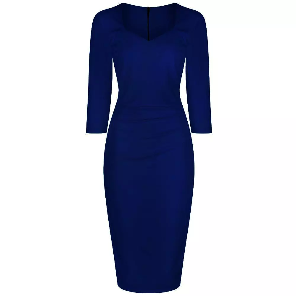 Navy Blue 3/4 Sleeve Sweetheart Neckline Bodycon Pencil  Dress