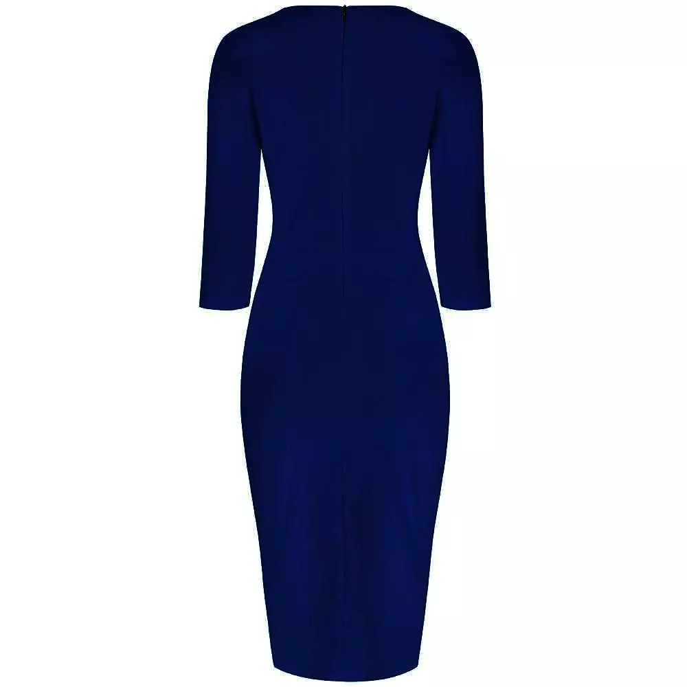 Navy Blue 3/4 Sleeve Sweetheart Neckline Bodycon Pencil  Dress