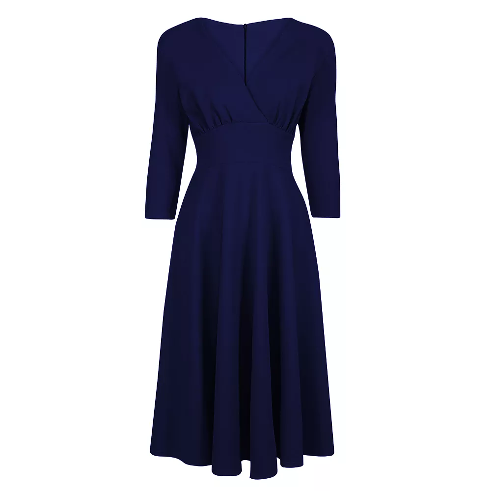 Navy Blue Vintage A Line Crossover 3/4 Sleeve Tea Swing Dress