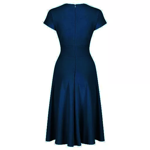 Navy Blue Vintage A Line Crossover Capped Sleeve Tea Swing Dress