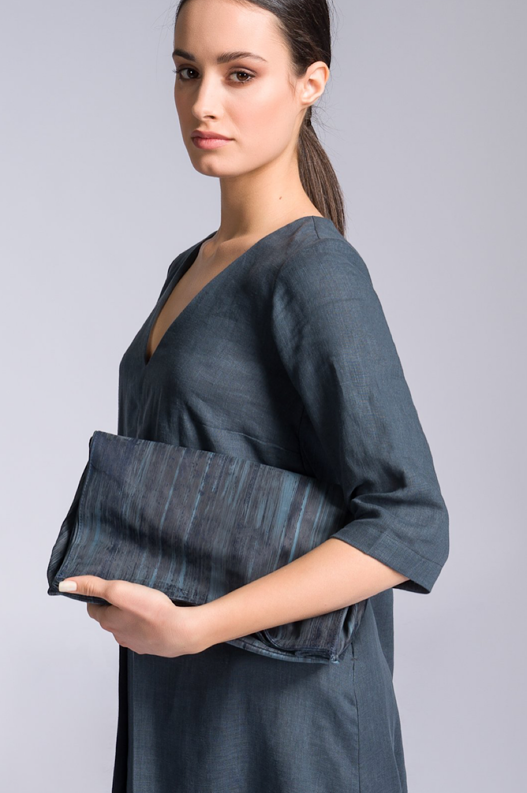 Navy or Natural Foldover Clutch Handbag