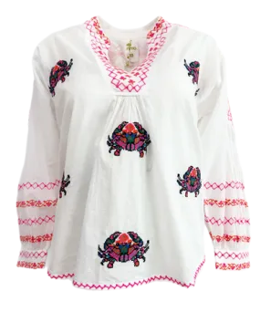 Nimo With Love Magnolia Blouse, White Crab Embroidery