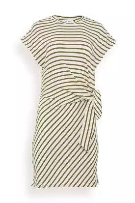 Nina Cinched Mini Dress in Cream and Olive Stripe