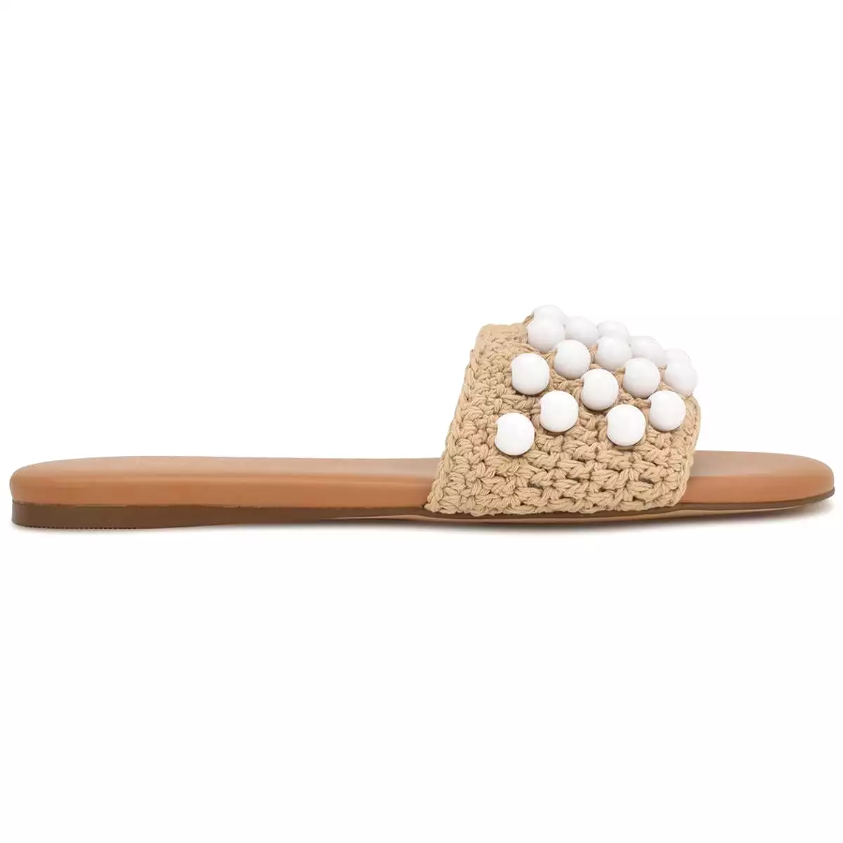 Nine West Womens LeeLee Woven Embellished Slide Sandals