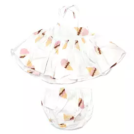 oh baby! Gauze Party Dress - Ice Cream Cone - Oyster