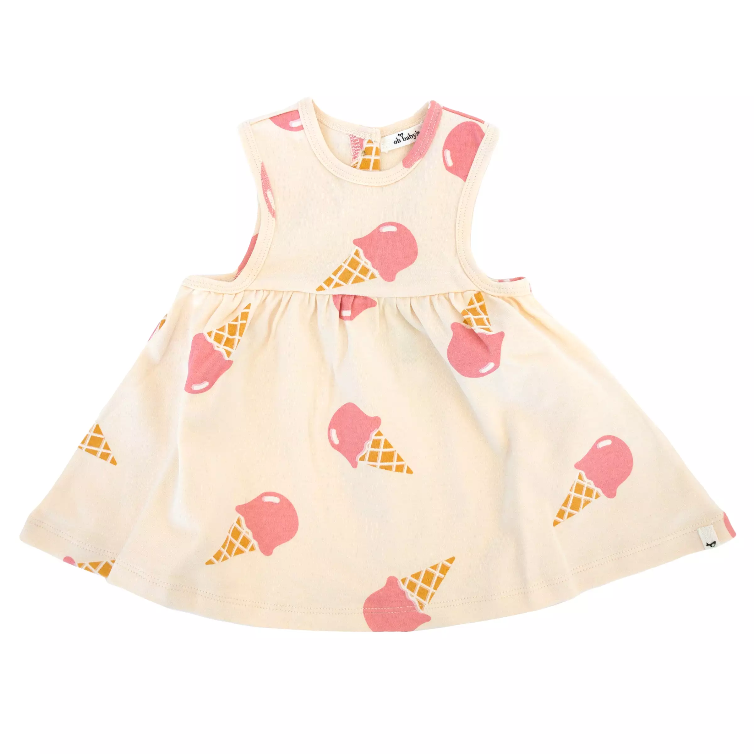 oh baby! Slub Tank Dress - Single Scoop Ice Cream Cone Print - Cashew