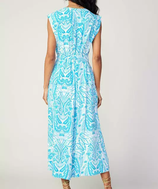 Paisley Print Midi Dress - Blue Multi