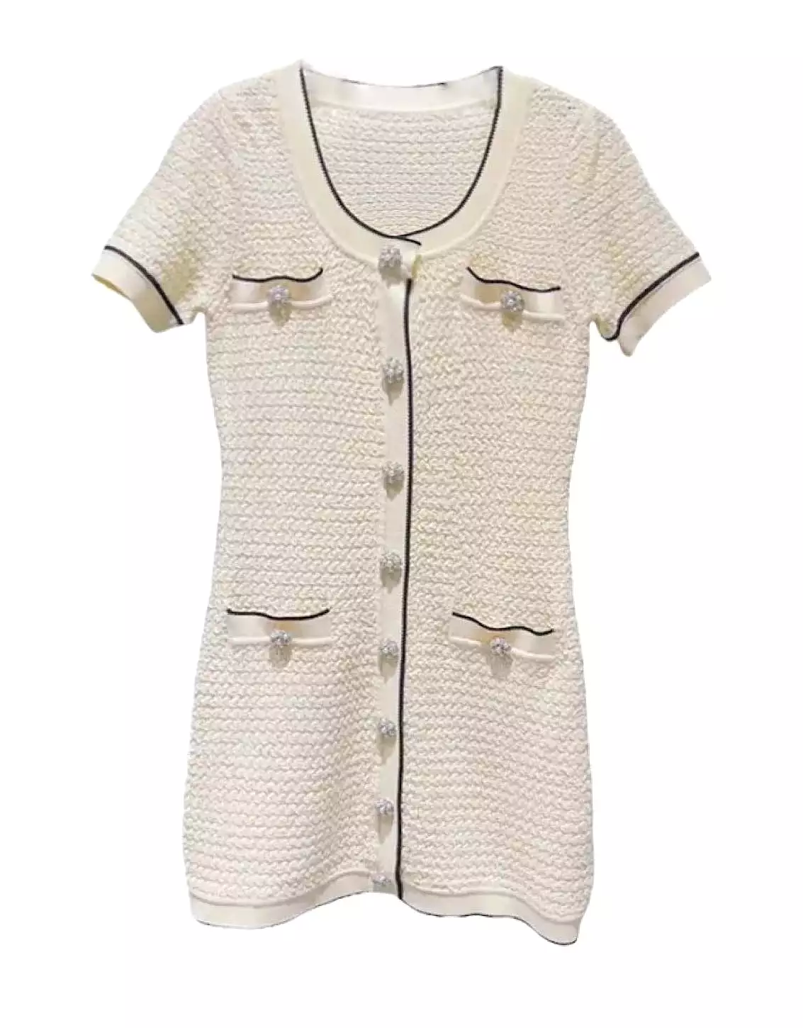 Pearl Button Short Knit Dress