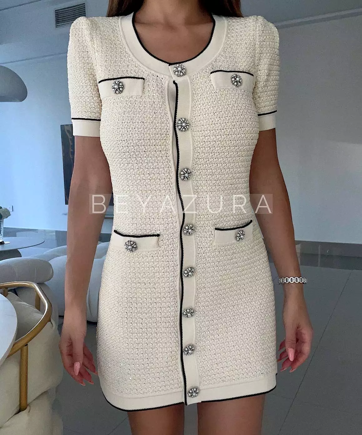 Pearl Button Short Knit Dress