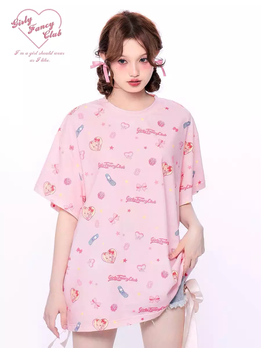 Pinky girl girly fancy club cotton oversized T-shirt