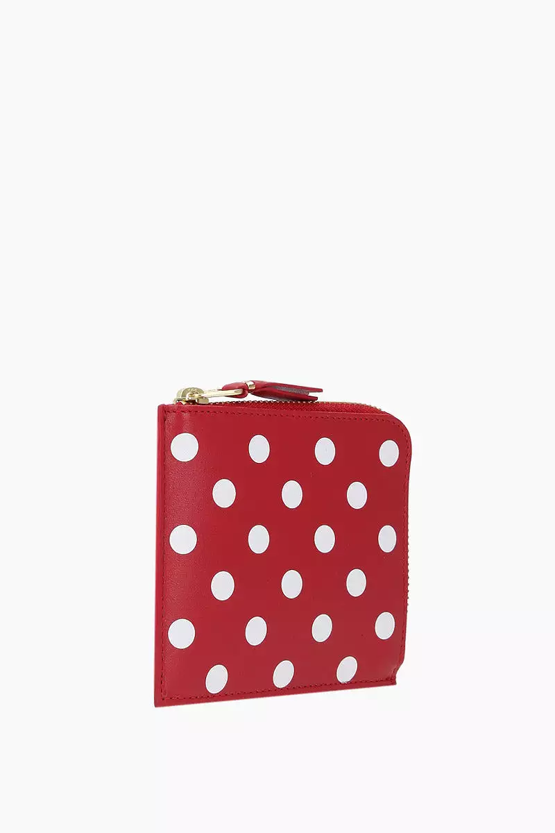 polka dots printed smooth leather half-zip wallet