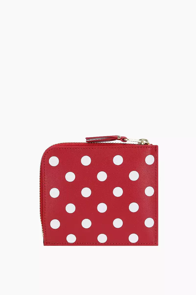 polka dots printed smooth leather half-zip wallet