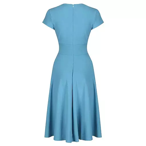 Pretty Blue Vintage A Line Crossover Capped Sleeve Tea Swing Dress